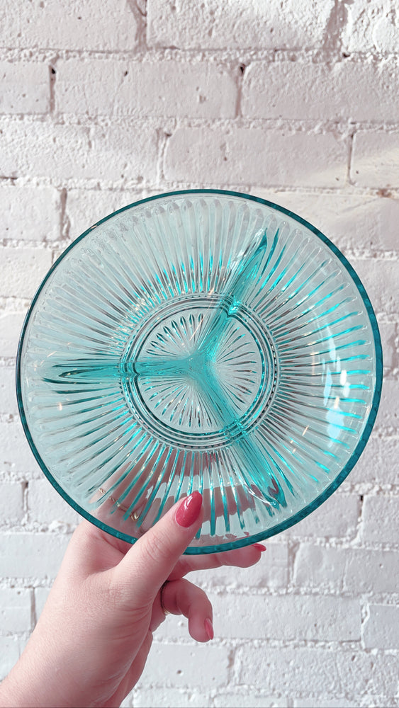 Vintage Teal Depression Glass Dish