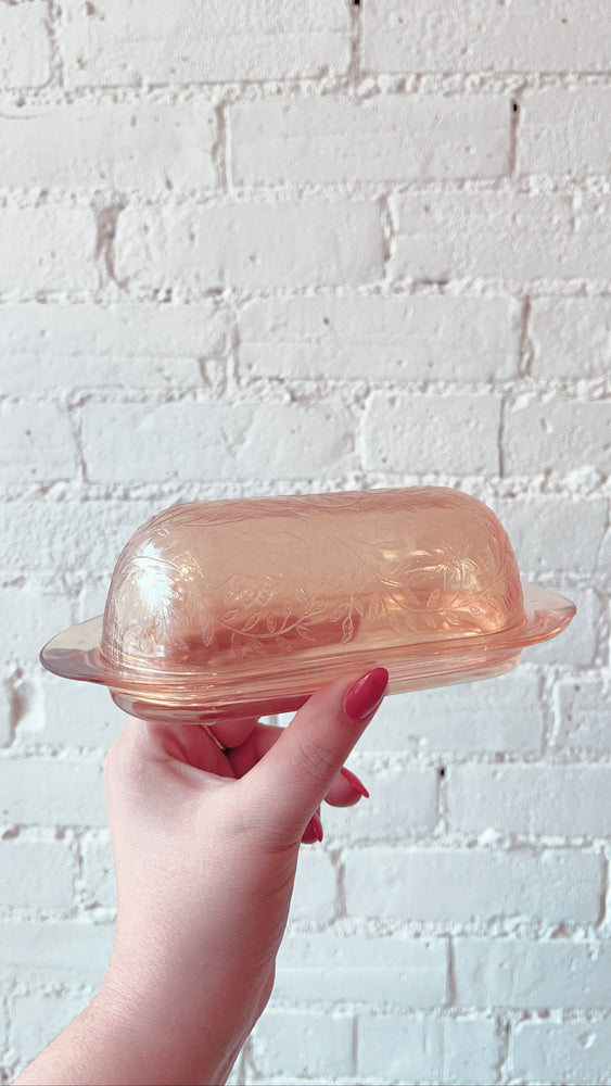 Vintage Peach Glass Butter Dish