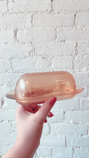 Vintage Peach Glass Butter Dish