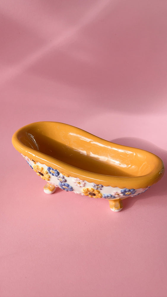 Vintage Ceramic Flower Power Bathtub Soap Dish