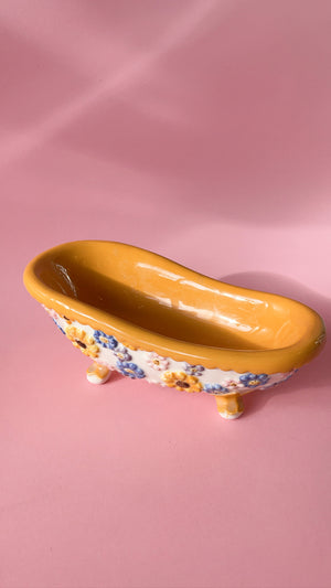Vintage Ceramic Flower Power Bathtub Soap Dish