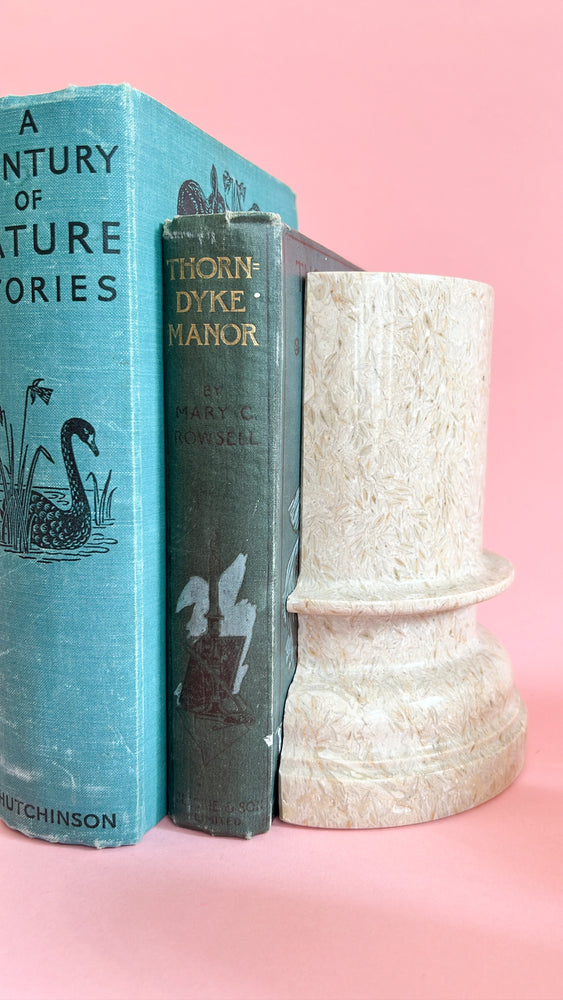 Vintage Beige Fossil Stone Column Bookends