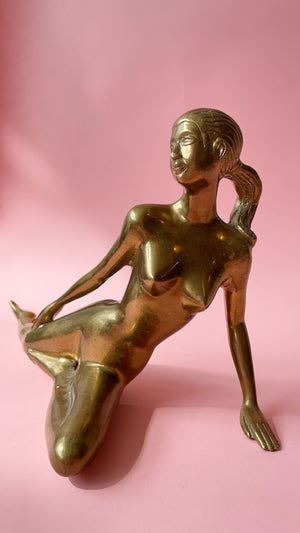 Vintage Brass Lounging Nude Lady