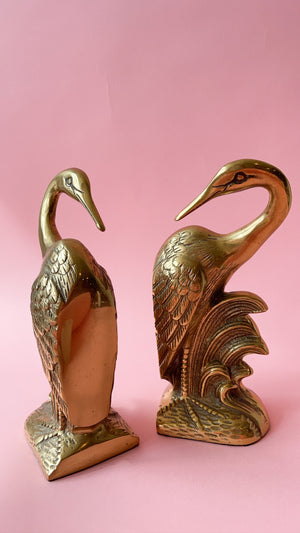 Vintage Brass Heron Bookends