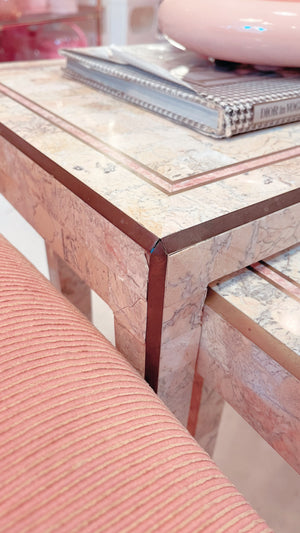 Tessellated Marble and Brass Inlay Nesting Table Set by Maitland Smith