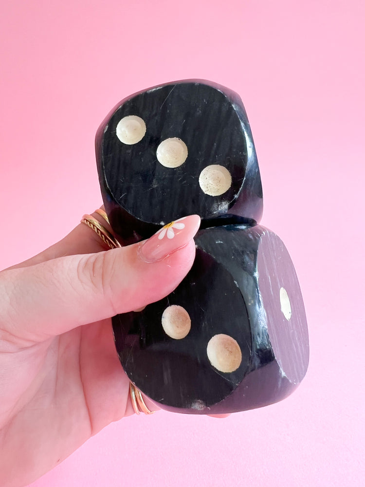 Vintage Black Marble Dice Pair