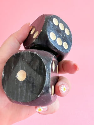 Vintage Black Marble Dice Pair