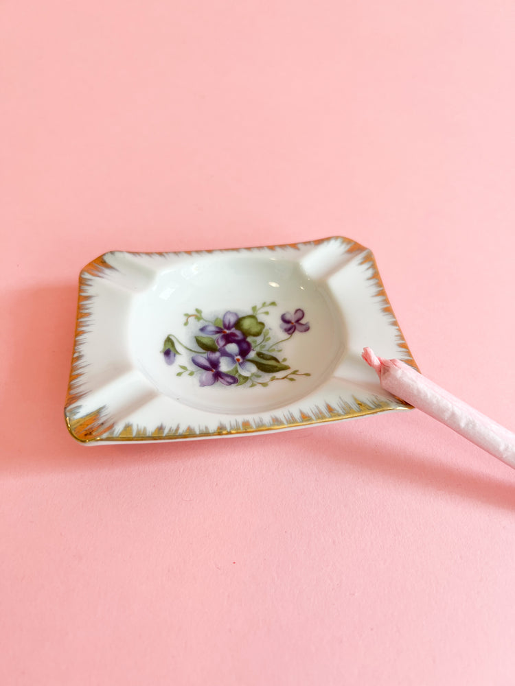Vintage Floral Ceramic Ashtray