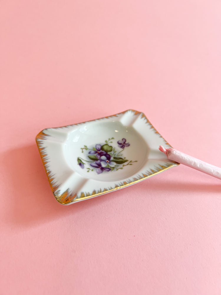 Vintage Floral Ceramic Ashtray