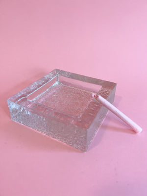 Vintage Pukeberg Glasbruk Nybro Sweden Ice Cube Ashtray