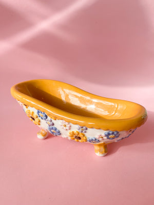 Vintage Ceramic Flower Power Bathtub Soap Dish