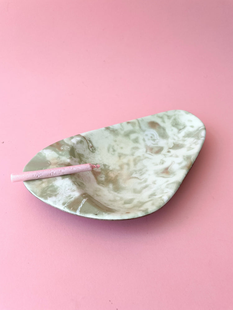 Vintage Marbled Melamine Boomerang Ashtray