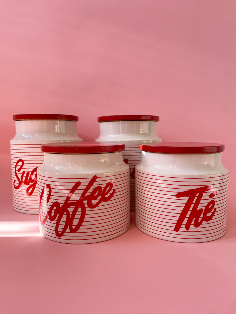 Vintage Hornsea Red Stripes Flour Canister with Wooden Lid Design by John Clappison Hornsea England
