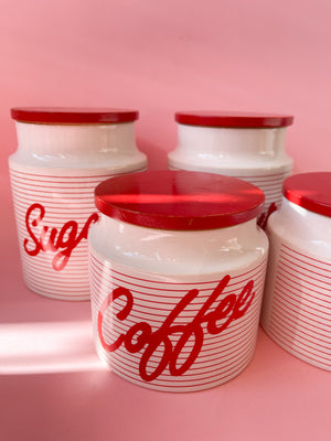 Vintage Hornsea Red Stripes Flour Canister with Wooden Lid Design by John Clappison Hornsea England