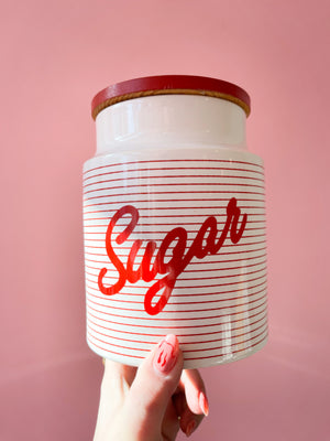 Vintage Hornsea Red Stripes Flour Canister with Wooden Lid Design by John Clappison Hornsea England