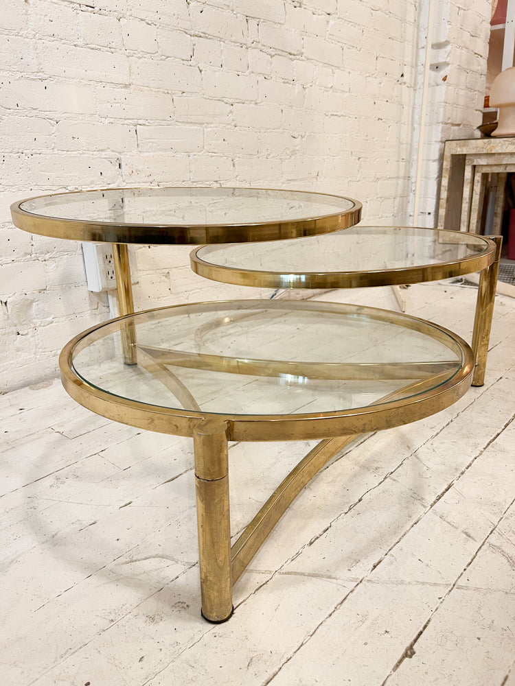 Vintage Brass and Glass 3-Tier Swivel Table