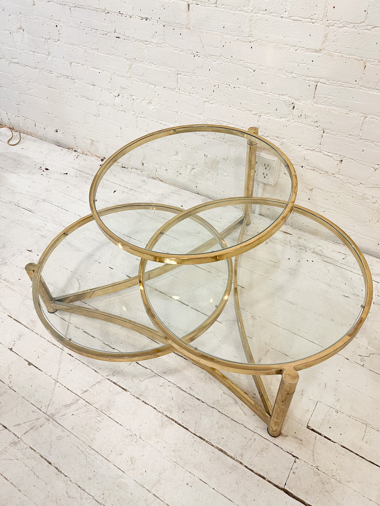 Vintage Brass and Glass 3-Tier Swivel Table