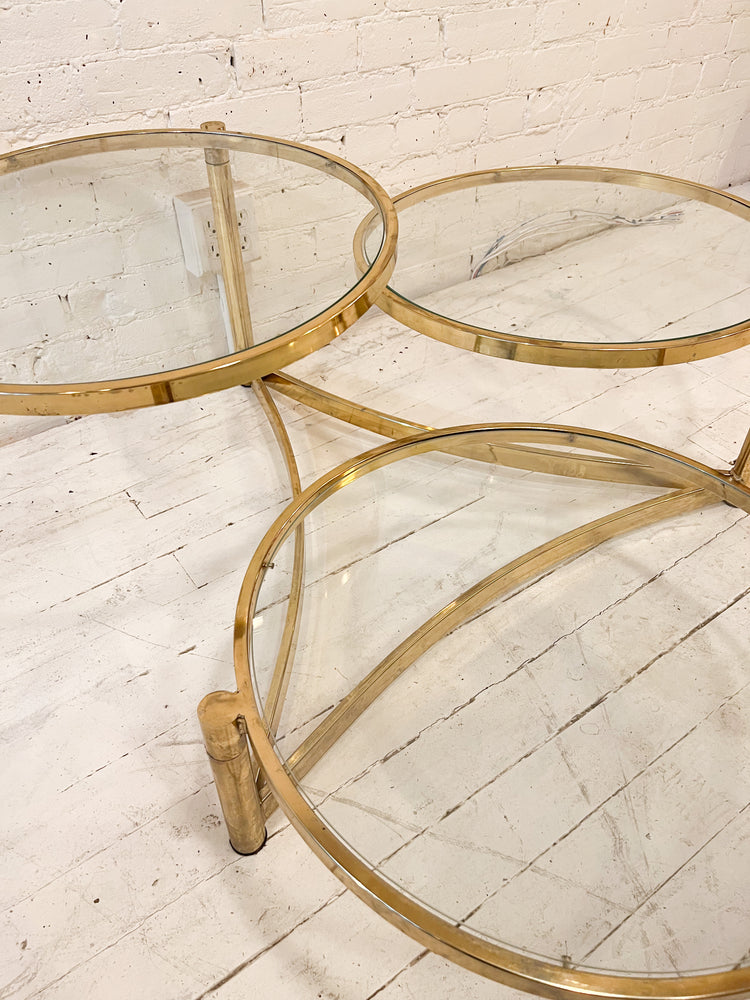 Vintage Brass and Glass 3-Tier Swivel Table