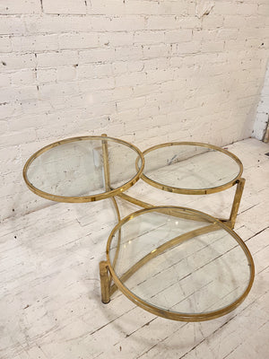 Vintage Brass and Glass 3-Tier Swivel Table