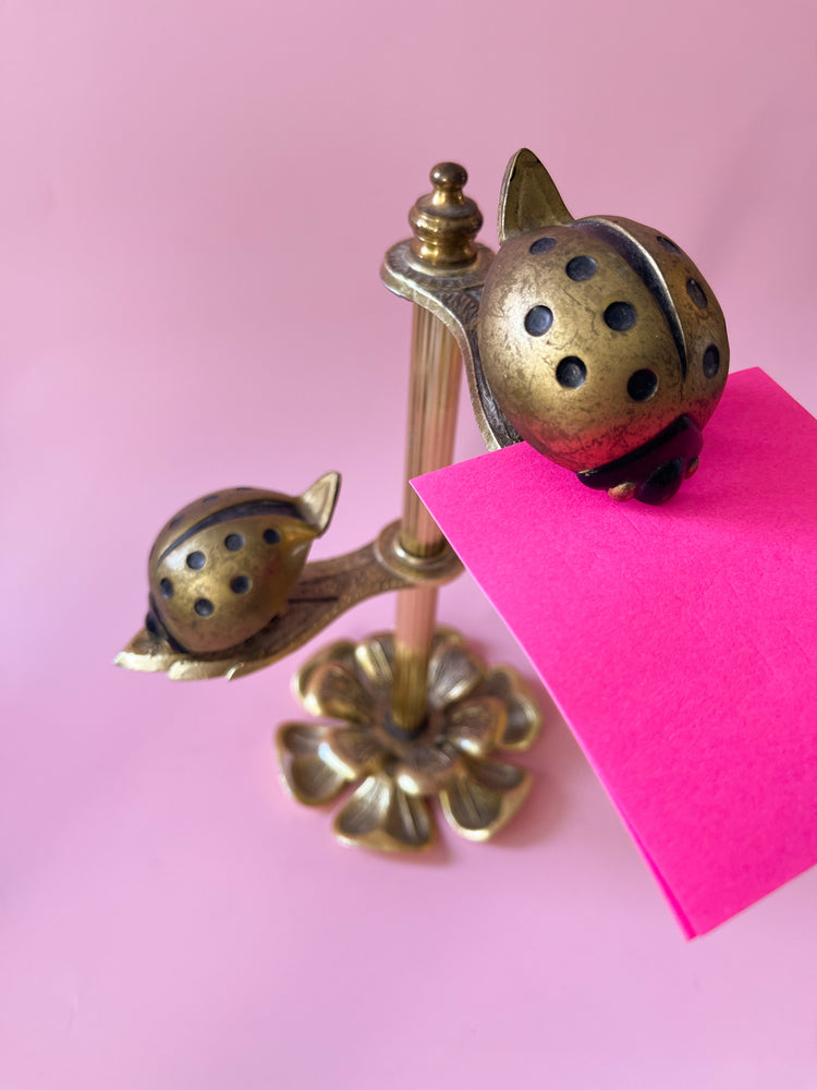 Vintage Lady Bug Brass Card Holder