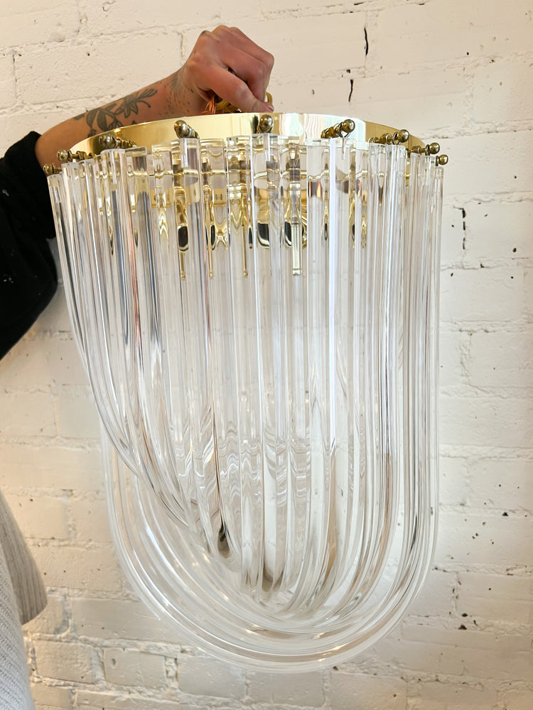 Vintage Regency Lucite Cascading Ribbon Chandelier Ceiling Pendant