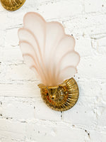 Vintage Art Deco Brass + Pink Frosted Glass Sconces