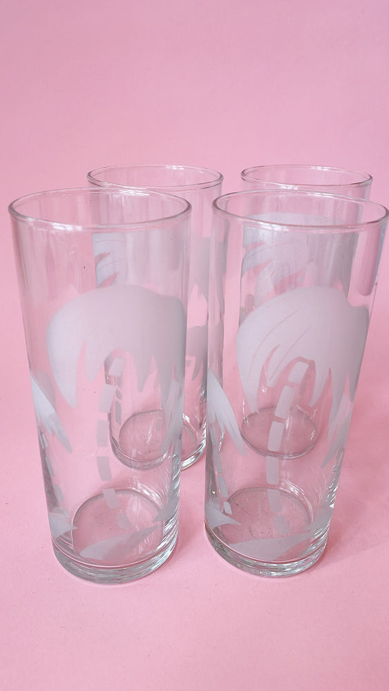 Vintage Frosted Palm Tree Collins Glasses