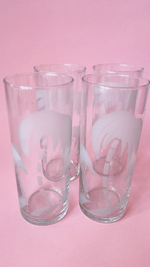 Vintage Frosted Palm Tree Collins Glasses