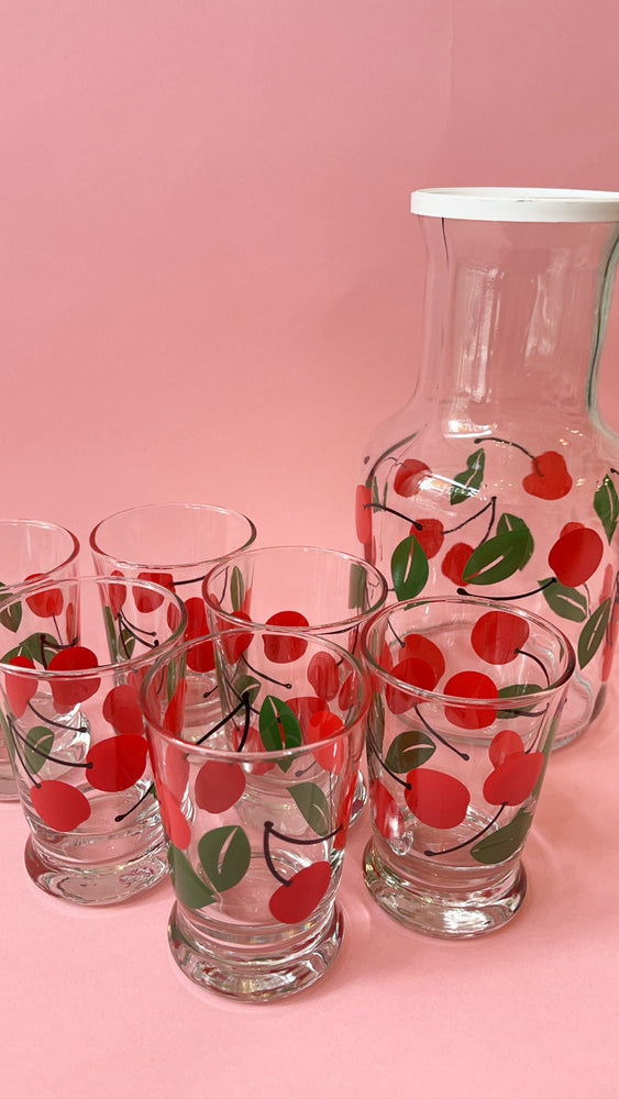 Vintage 1950's Libbey Cherry Carafe and Glasses Set