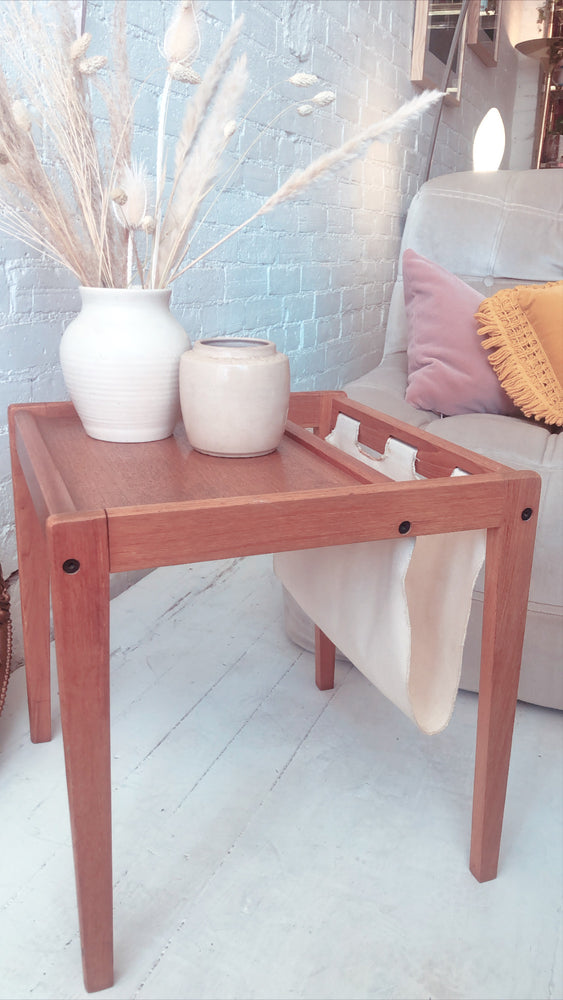 Vintage Teak/ Canvas Side Table