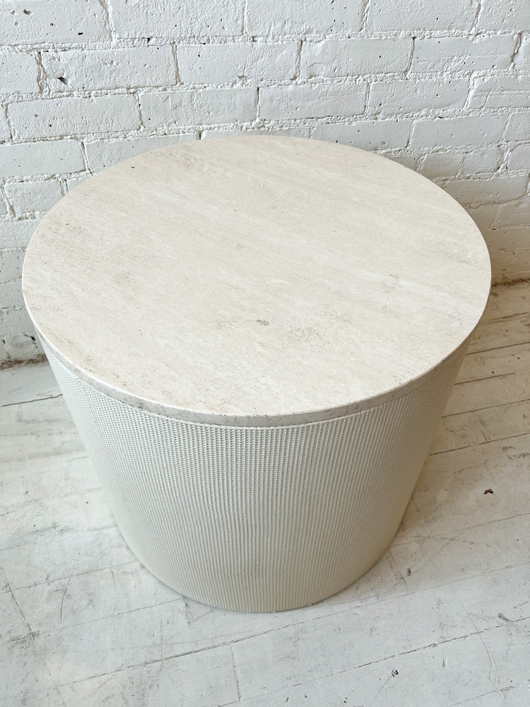 Travertine & Grasscloth Drum Table