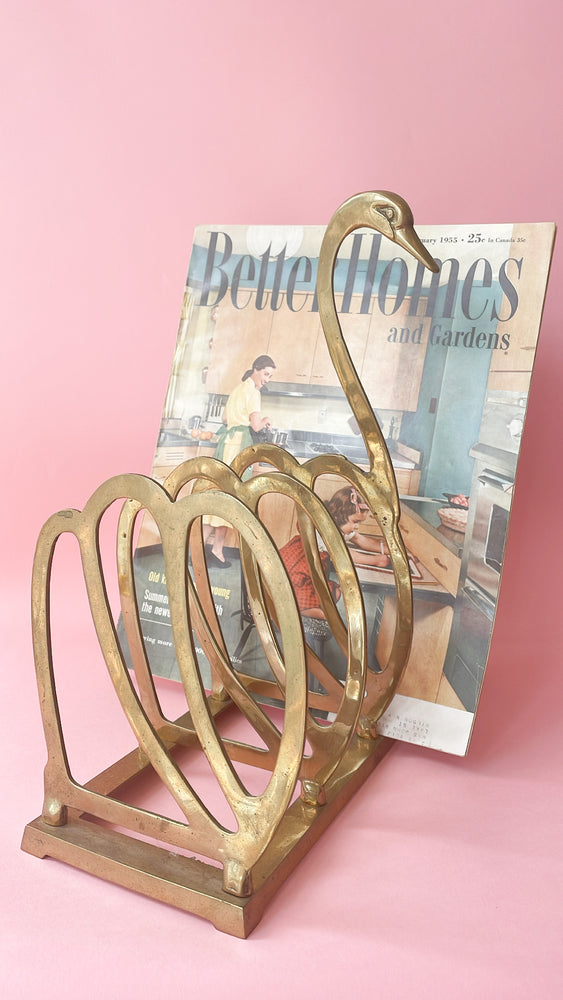 Vintage Brass Swan Magazine Rack