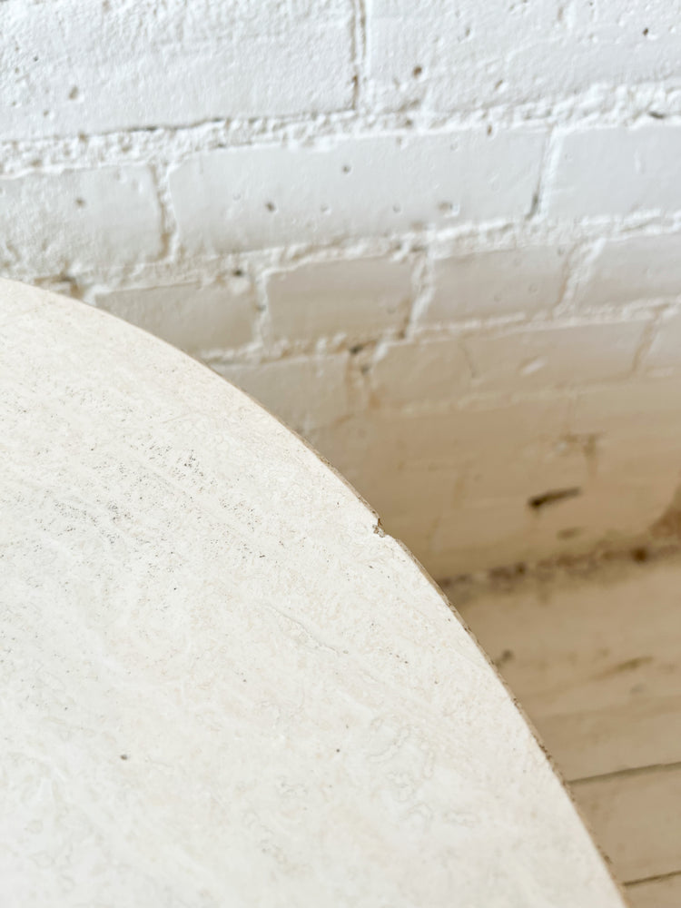 Travertine & Grasscloth Drum Table