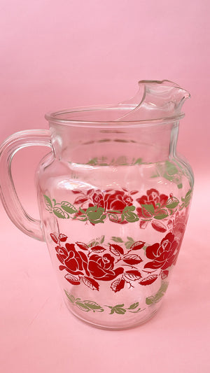 Vintage Glass Red Rose Pitcher