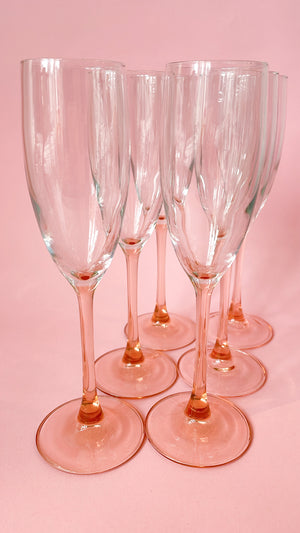 Vintage Pink Stemmed Champagne Flutes