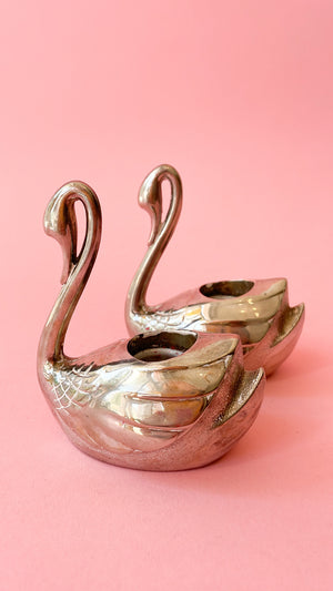 Vintage Chrome Swan Candleholders