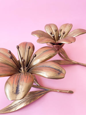 Vintage Brass Lotus Flower Ashtrays