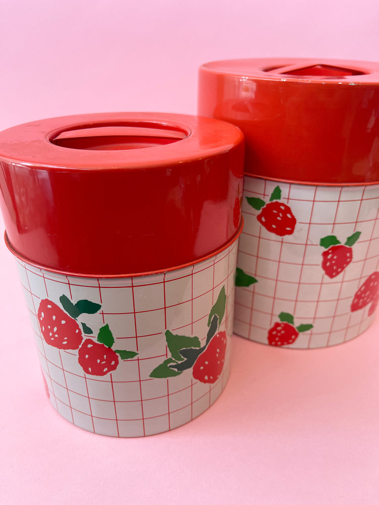 Vintage 80's Strawberry Nesting Canisters