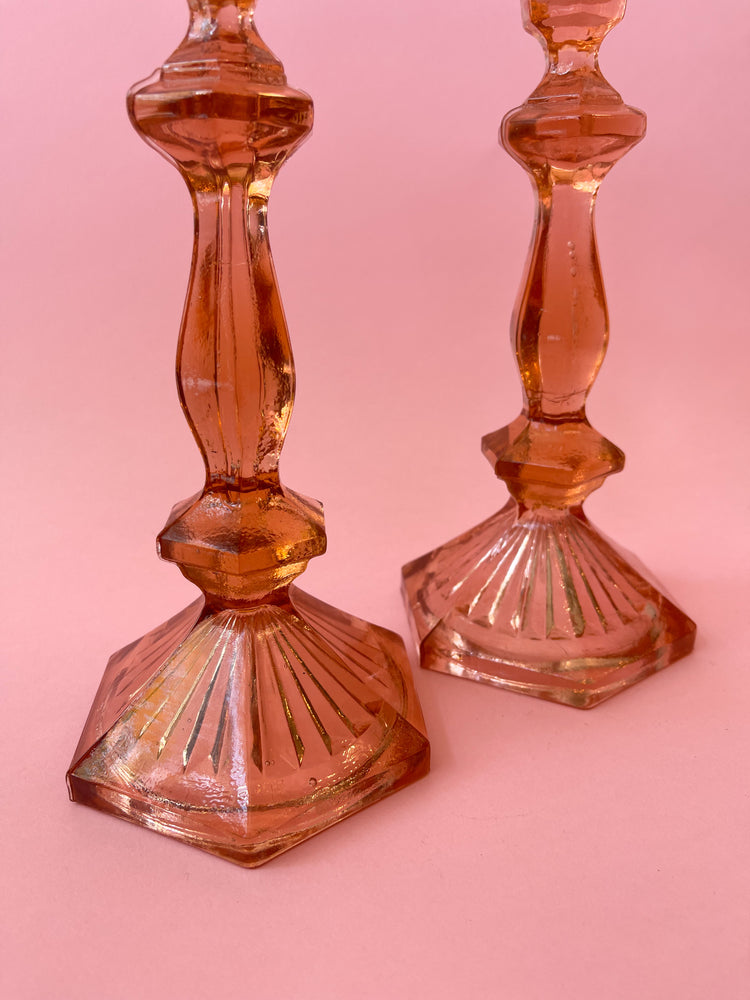 Vintage Pink Depression Glass Candle Holders