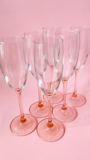 Vintage Pink Stemmed Champagne Flutes