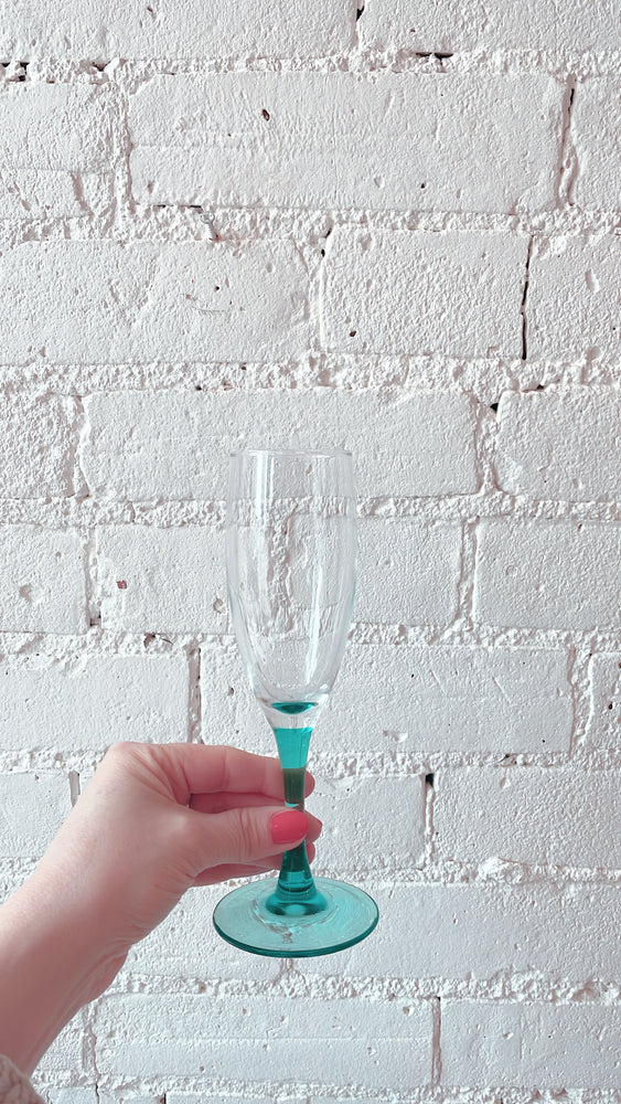 Vintage 80's Teal Stemmed Champagne Flutes