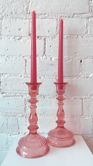 Vintage Pink Depression Glass Candle Holders