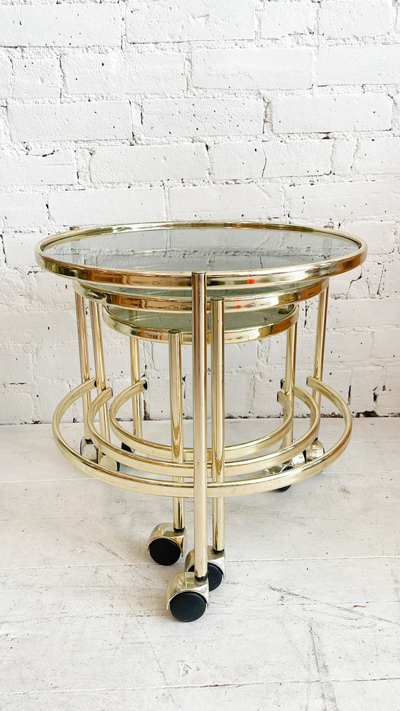 Vintage Brass and Smoked Glass Nesting Tables