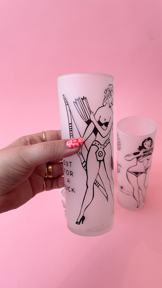 Vintage Frosted Pinup Girl Highball Glasses