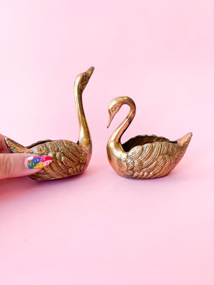 Vintage Brass Swan Pair