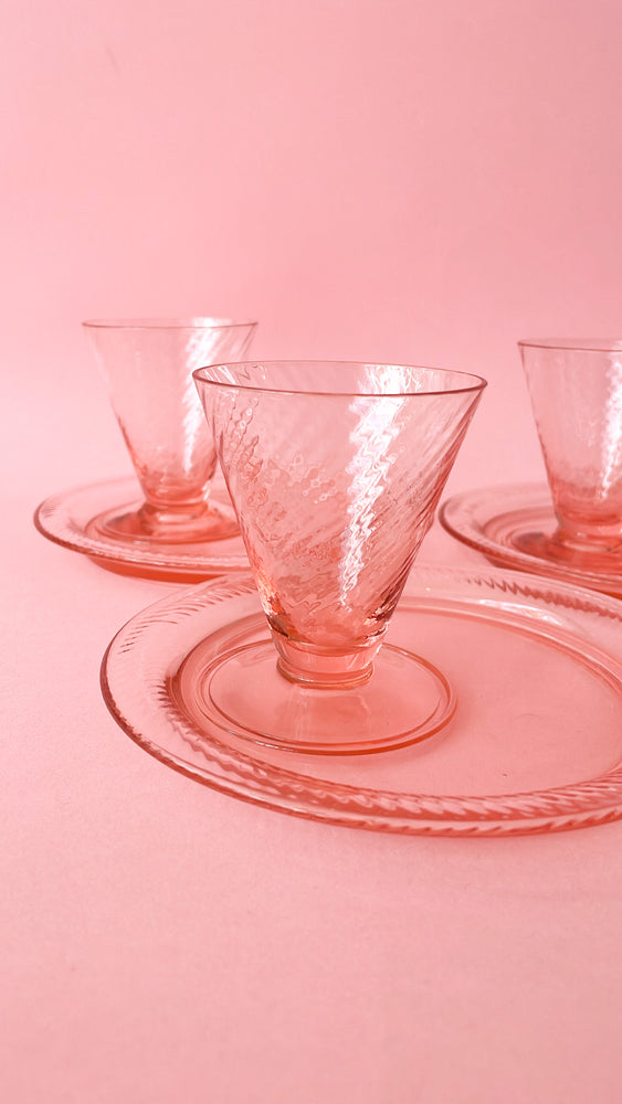 Vintage Pink Swirl Glass Demitasse Set