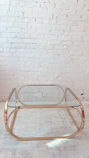 Vintage Brass Coffee Table with Glass Top