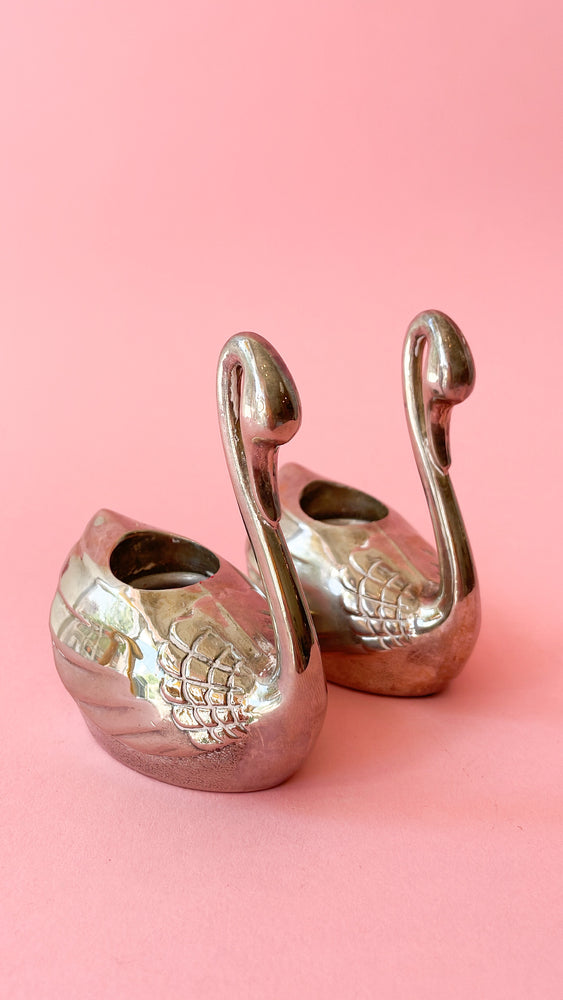 Vintage Chrome Swan Candleholders