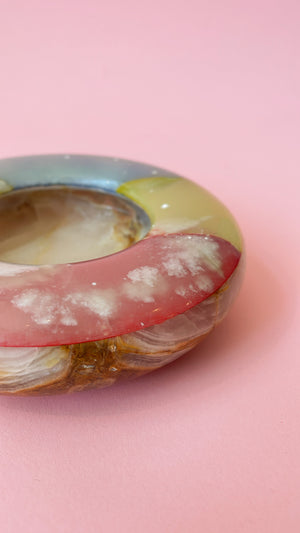 Vintage Multicoloured Marble and Onyx Donut Ashtray