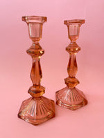 Vintage Pink Depression Glass Candle Holders